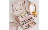Hard-Sided Jewelry Box with Mirror Multi-Compartment Jewelry Box with Drawers Wear-Resistant Easy to Clean for Vanity, Travel