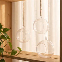 Plant Pots and Hanging Basket Set for Outdoor Plants, Pack of 2 Spherical Glass Flower Pots, Clear Air Plant Holder, Gift for Plant Lovers