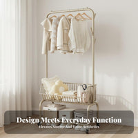 Heavy Duty Garment Rack with Wheels Silent Casters Metal Clothing Rack with Shelf Large Capacity Wheeled Clothes Hanging Stand Side Hooks for Students, Homeowners, Bedroom, Dormitory, Dorm Room, Apartment