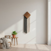 Bohemian Wood Wall Art with Fringe Handmade Macrame Wall Hanging Woven Boho Tapestry Cotton for Living Room, Bedroom, Entryway