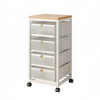 Kitchen Storage Rack with Wooden Top Mobile Pull-out Basket Organizer