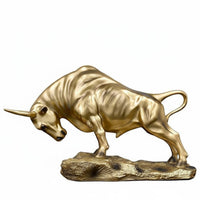 Golden Bovine Statue Nordic Design Charging Bovine Figurine Desktop Decor Imitation Bronze Finish Detailed Features