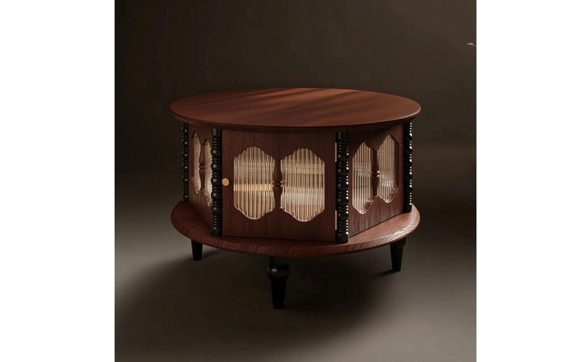 Vintage-Inspired Accent Table with Storage Shelves Ribbed End Table with Storage Shelf Small Sturdy for Reading Corner