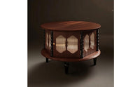 Vintage-Inspired Accent Table with Storage Shelves Ribbed End Table with Storage Shelf Small Sturdy for Reading Corner