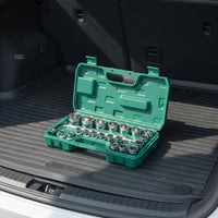Metric Socket Wrench Set Chrome-Finished Socket Set with Storage Case Mirror Polished Tool Portable for Mechanics, DIYers, Garage, Workshop