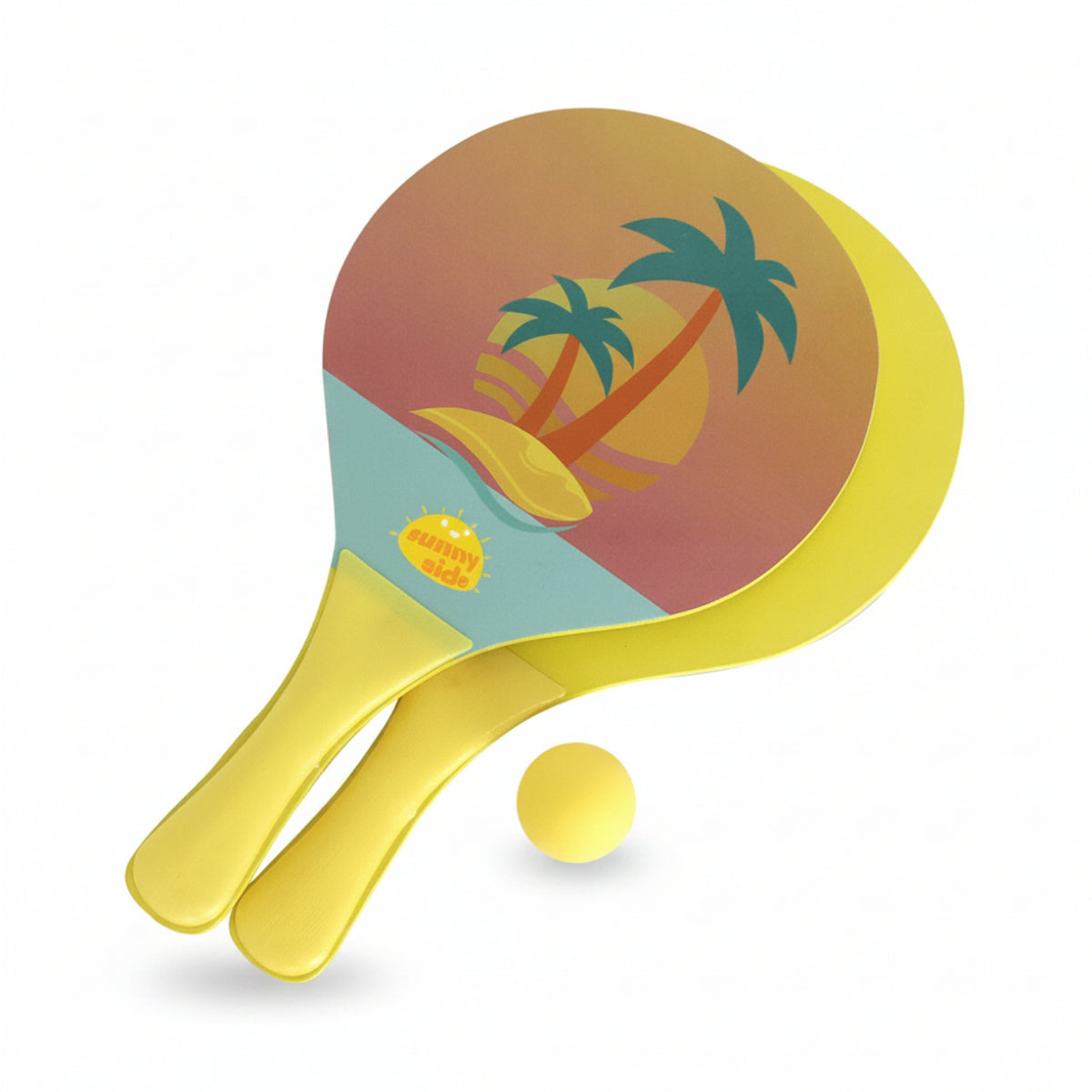 2 Pieces Palm Tree Print Wooden Beach Paddle Rounded Head Water Sports Gear
