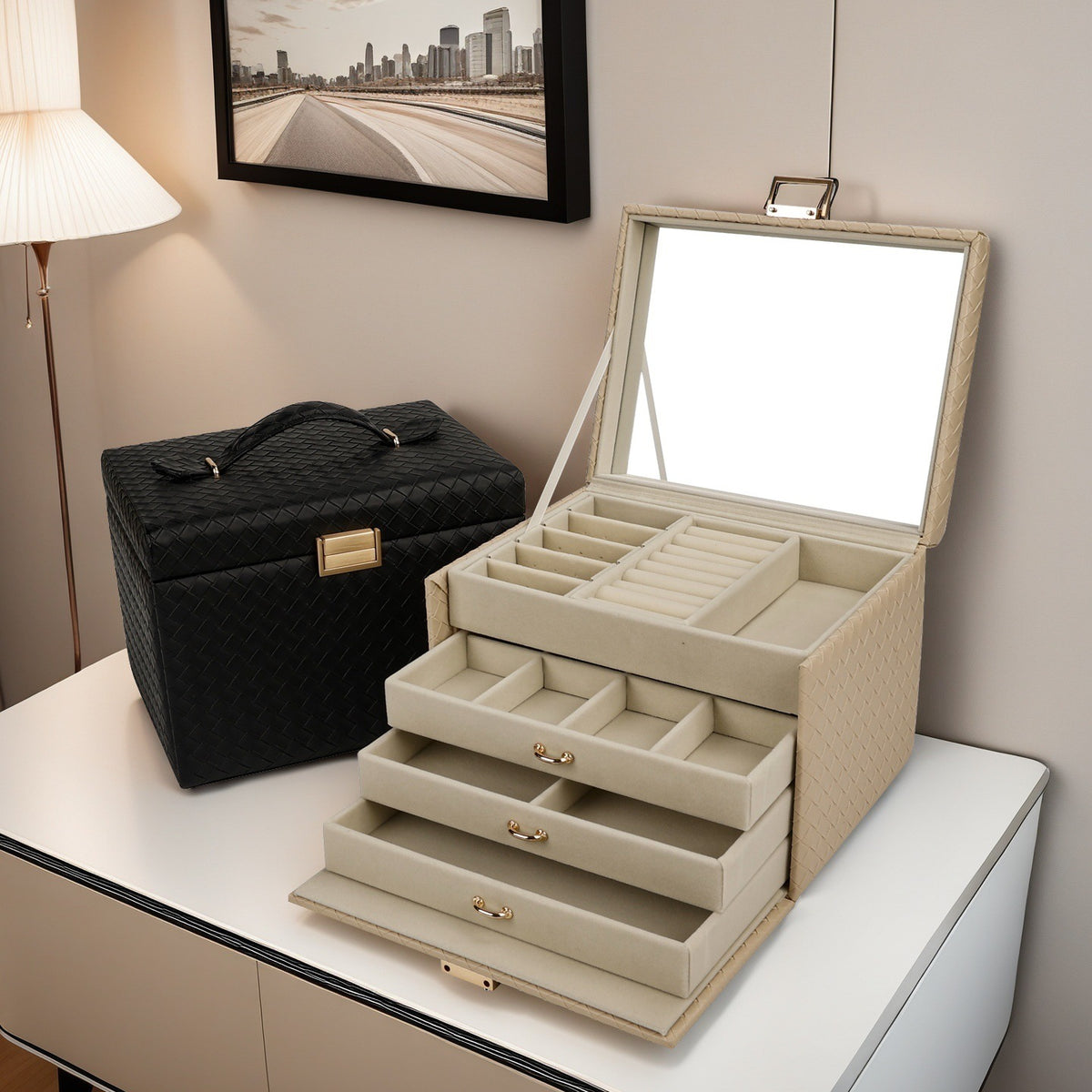 Portable Double-Layer Jewelry Organizer Box with Zipper