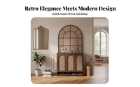 Integrated Shoe Storage screen Cabinet with Woven Doors Vintage influenced Room Divider Multi-Functional Design Household Furniture Ribbed Privacy Screen for Homeowners, Apartment Dwellers, Entryway, Foyer, Hallway