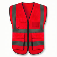 Sleeveless Reflective Safety Vest with Pockets Multi-Pocket Reflective Safety Vest with Zipper Lightweight Skin-Friendly for Construction Workers