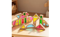 24 Pieces Blocks with Acrylic Inserts Child-Led Translucent Building Blocks Toy Natural Wood Open-Ended for Preschoolers