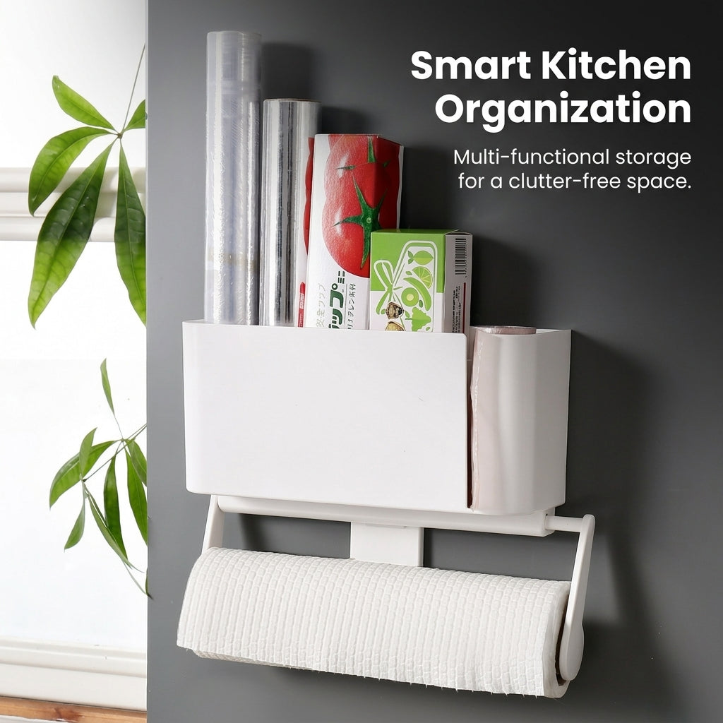 Tissue Holder and Paper Dispenser for Modern Kitchens, No-Drill Wall Mount with Under Cabinet or Countertop Options