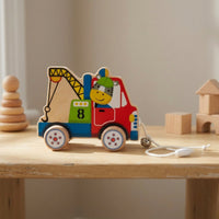 Wooden Toy Car Toddler Pull Along Toy Motor Skill Development Coordination Pretend Play Four Wheels Wooden Pull-Along Car for Early Learning