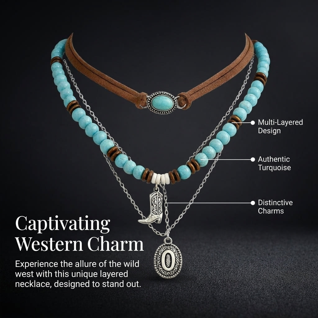 Handmade Turquoise Necklace Women, Boho Western Choker, Turquoise Beads Pendant Necklace for Concert Outfits