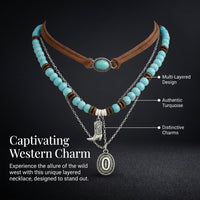 Handmade Turquoise Necklace Women, Boho Western Choker, Turquoise Beads Pendant Necklace for Concert Outfits