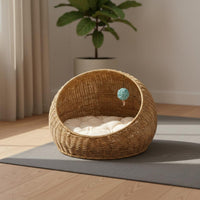 Rattan Design Feline Bed Moisture Resistant Feline Container Bed Handwoven