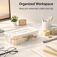 Stackable Desktop Organizer Box for Study Table, Clear Desk Storage for Students, Transparent Rectangular with Compartments