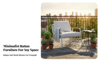 Upholstered Armchair with Woven Rear Waterproof Patio Seating Anti-Corrosive Dense Foam Padding for Residents, Courtyard