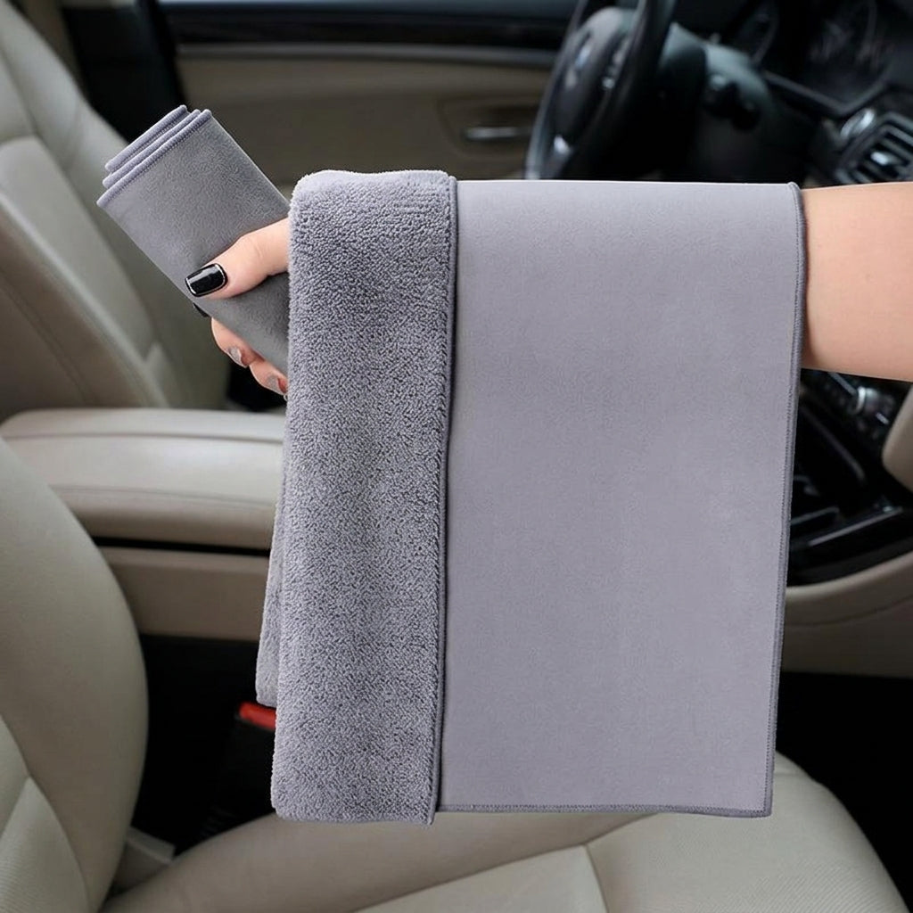 Microfibre Cloth and Microfibre Towel, Suede Car Cleaning Cloths for Paint and Glass, 450g Microfibre Towel with High Absorbency, Grey, 1pc