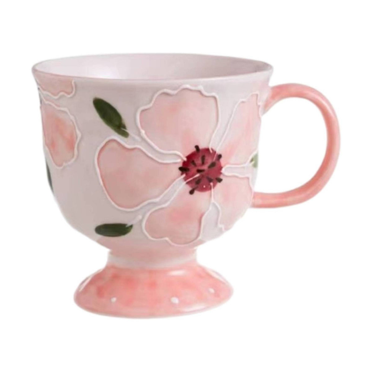 Footed Mug Glazed Ceramic Mug Floral for Home, Office