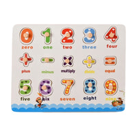 Educational Puzzle Board with Knobs Easy-Grasp Wooden Peg Puzzle Sensory Toy Full-Color for Preschoolers