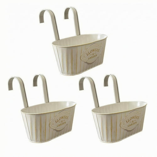 3 Pieces Rustic Metal Planter Hooked Handles Garden Decor for Railing, Support