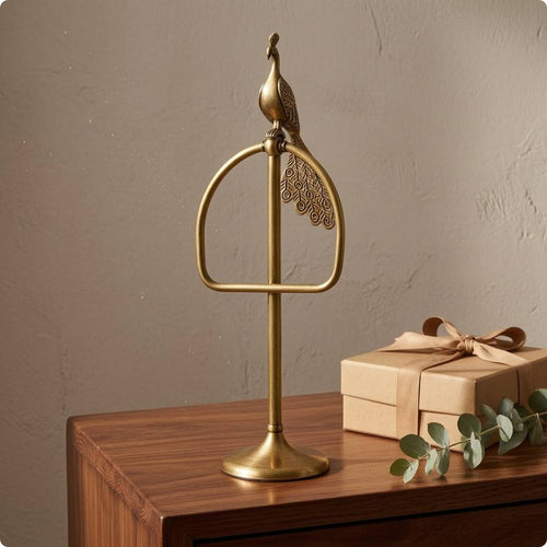 Peacock Towel Holder Weighted Base Brass Towel Hanger Single Post