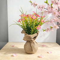 Artificial Begonia Potted Plant with Burlap Wrap