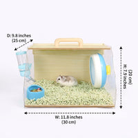 Portable Hamster Cage with Full View Acrylic Design, Wood Handheld Travel Hamster Cage for Small Pet Outdoor Outgoing and Transparent Carrying