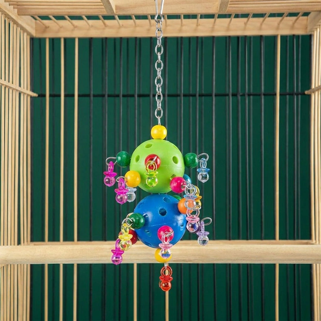 Gnaw Toys for Parrots, Hanging Molar Ball, Small Parrot Enrichment for Cage, Budgie Toys for Cockatiel, Lovebird, and African Grey Entertainment