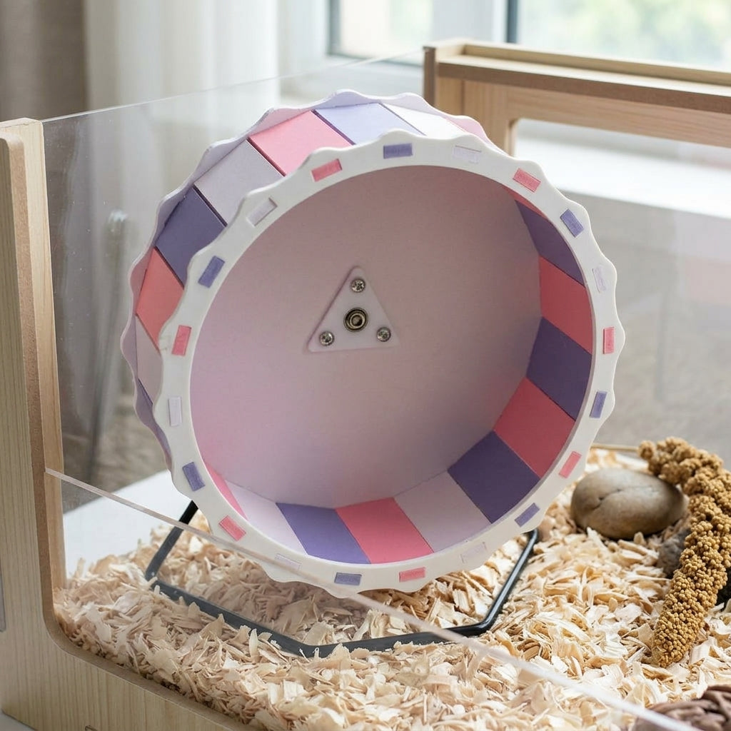Quiet Hamster Exercise Wheel and Nighttime Wheel, 19cm Hamster Wheel with Iron Stand, Transparent Runner for Dwarf Hamsters and Hedgehogs
