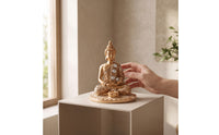 Meditative Buddha Statue with Gems Resin Buddha Figurine Compact Tabletop Statue Indoor for Entryway