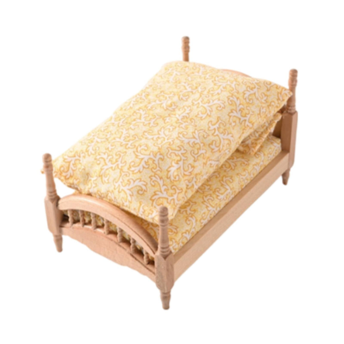 Dollhouse Bed with Mattress Carved Miniature Single Bed 1:12 Scale Furniture for Collectors, Hobbyists, Diorama
