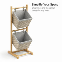 Baskets with Wooden, Storage Organiser for Home Decluttering, Tiered Storage Shelf for Apartment, En - Image 3