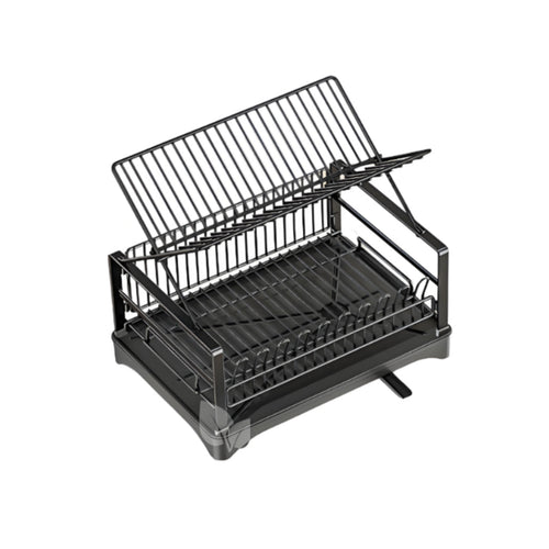 Dish Drain Rack with Tray Foldable 2-Tier Dish Rack, Space-Saving for Rv Kitchen