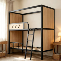 Bunk Bed with Storage Space-Saving Bunk Bed with Ladder Metal-Frame Furniture for Teens, Students, Bedroom, Dorm Room, Small Apartment