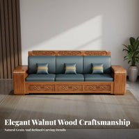 Chinese Design Carved Sofa Carvings Solid Wood Sofa Set Four-Season Use L Shaped Couch for Families, Adults, Home, Reception Area, Small Space