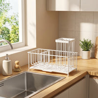 Kitchen Sink Organizer Sponge Holder with Drip Tray, 304 Stainless Steel Countertop Drainer and Dish Brush Holder for Small Kitchen Storage Area