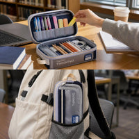 TOME Large Capacity Double-Layer Flip Pencil Case for Students, Oxford Cloth