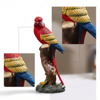 Resin Parrot Figurine Textured Parrot on Stump Statue Painted Finish Decorative Bird Statue for Office