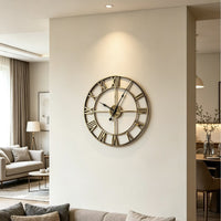 Vintage Roman Numeral Wall Clock, Round Metal Frame, Nordic Style