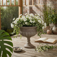 Urn Planter Flared Opening Urn-Shaped Planter Stone-Look Pedestal Vase for Courtyard, Balcony