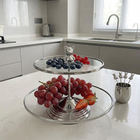 Glass Serving Stand, Tiered Stand for Dessert, Smoky Grey Serving Platter Stand, Luxury Bear Decorative Table Centerpiece