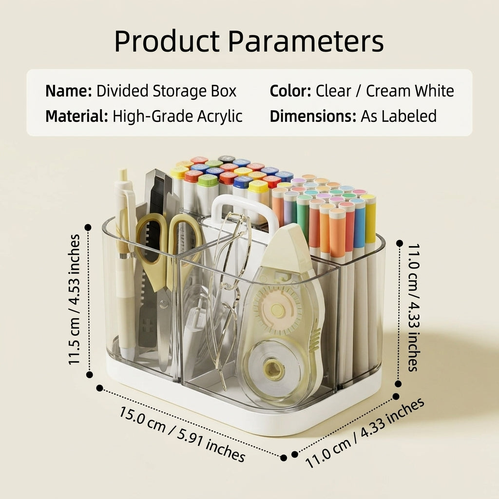 White Pen Organiser with Compartments, Acrylic Desk for Office, Desktop Organizer for Home, Makeup Brush Holder for Students