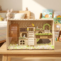 Large Hamster Cage, Acrylic Hamster Villa with built-in Wheel, Wood and deluxe habitat for Syrian Hamsters and Gerbils, Openable Top Lid
