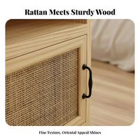 Wooden Cabinet with Woven Door Minimalist Design Bedside Storage Cabinet