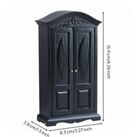1/12 Scale Wardrobe Black Wooden Dollhouse Wardrobe Carved Top for Dollhouses