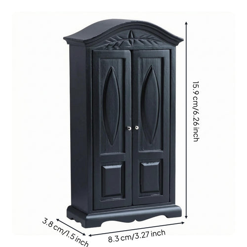 1/12 Scale Wardrobe Black Wooden Dollhouse Wardrobe Carved Top for Dollhouses