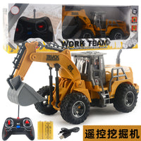 Remote Control Construction Vehicle Toy with Lights, USB Charging, Bulldozer and Excavator Model for Kids