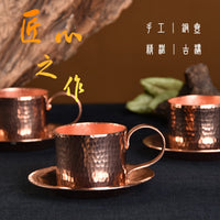 纯铜手工杯子 手工铜水杯 加厚紫铜杯 铜杯托  杯碟啤酒铜杯