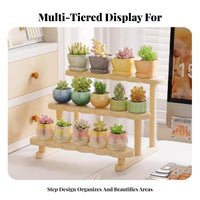 Display Rack Solid Wood Multi-Tier Wooden Plant Stand Space-Saving Desktop Rack for Windowsill, Office, Balcony